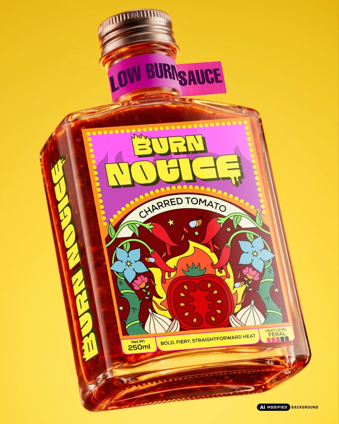 BURN NOTICE – Food & Beverage identity by Tawakkul Tales, AI MODIFIED · background
