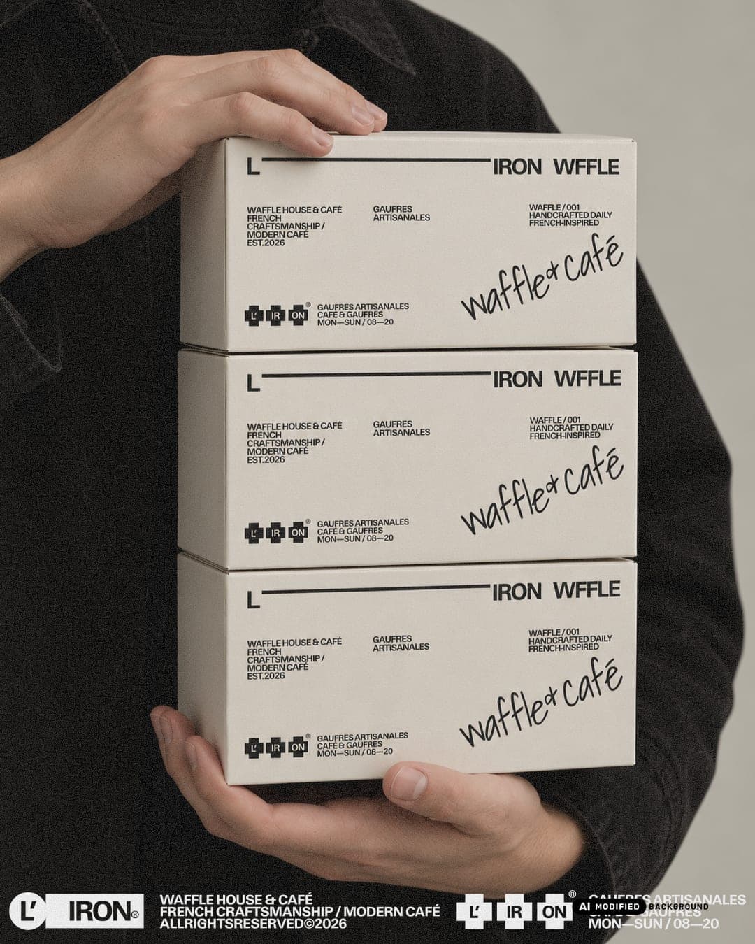 L'IRON Waffle & Cafe – Food & Beverage identity by made.w.athaa, additional view 3 of 10, AI MODIFIED · background
