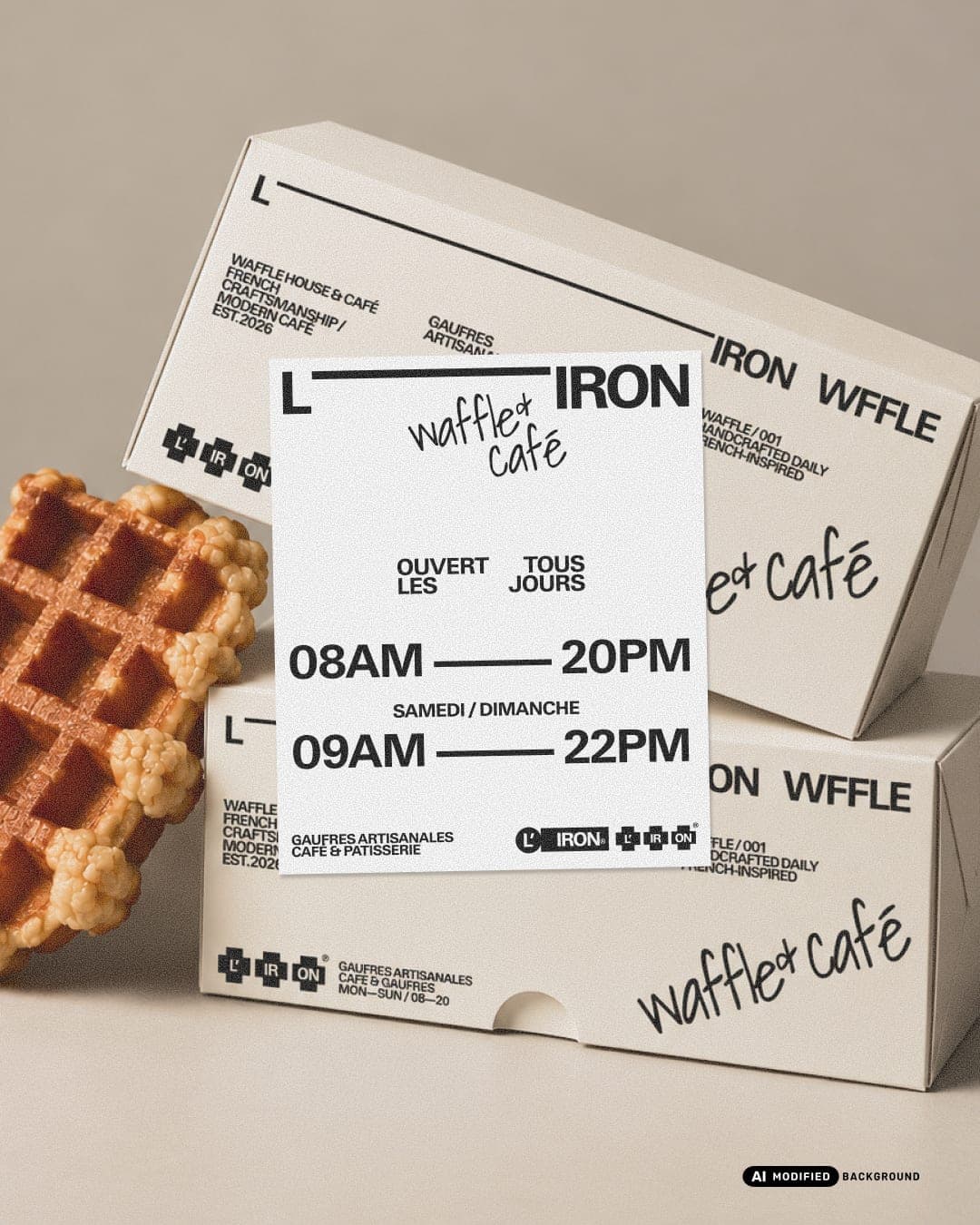 L'IRON Waffle & Cafe – Food & Beverage identity by made.w.athaa, additional view 8 of 10, AI MODIFIED · background