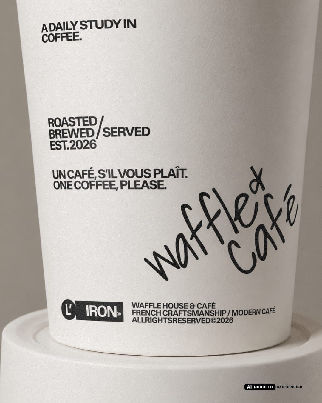 L'IRON Waffle & Cafe – Food & Beverage identity by made.w.athaa, AI MODIFIED · background